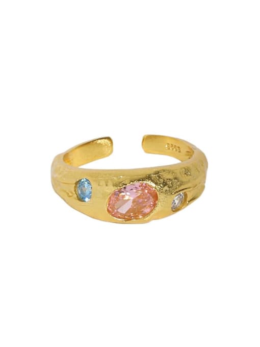 18K gold [pink stone] 925 Sterling Silver Cubic Zirconia Irregular Vintage Band Ring
